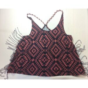 Mason & Mackenzie  XL Junior Women braided strap tank blouse fringe blue pink